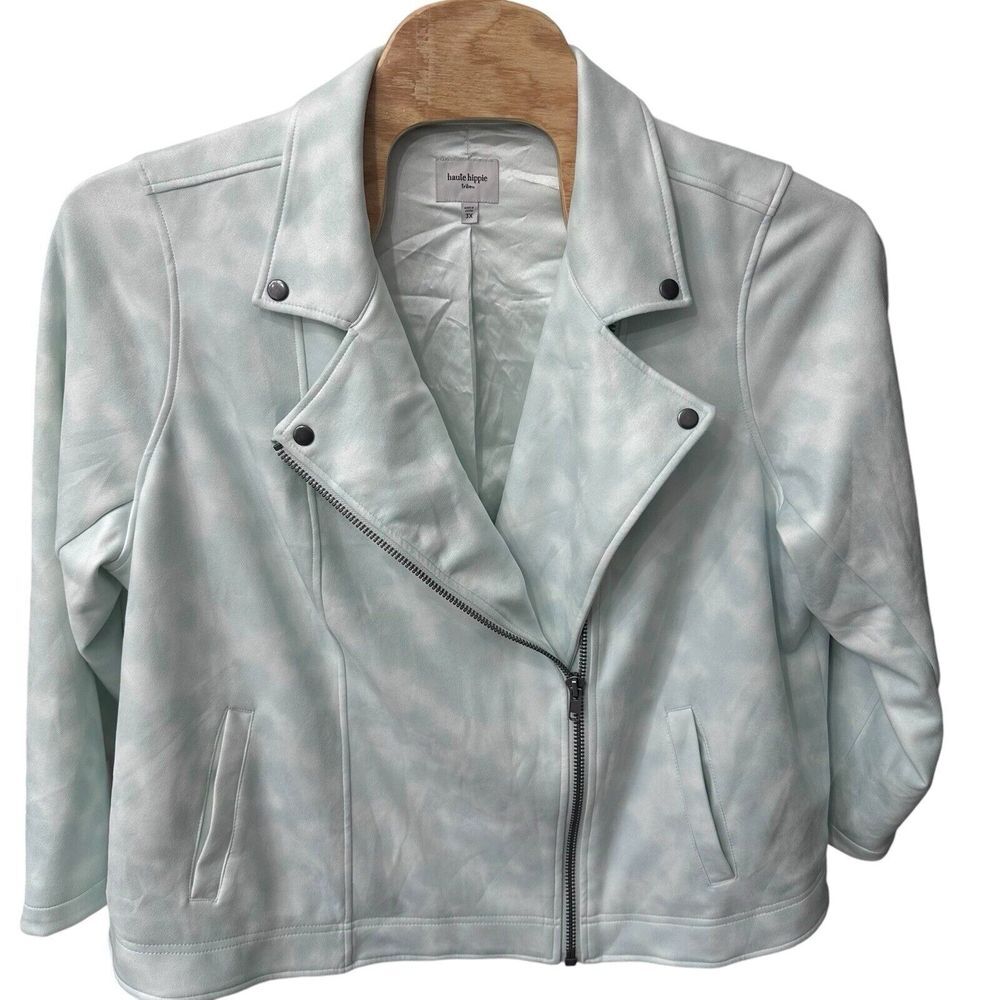 Haute Hippie Tribe Printed Tie-Dye Jacket in Pale‎ Sky Blue Plus Size 3X